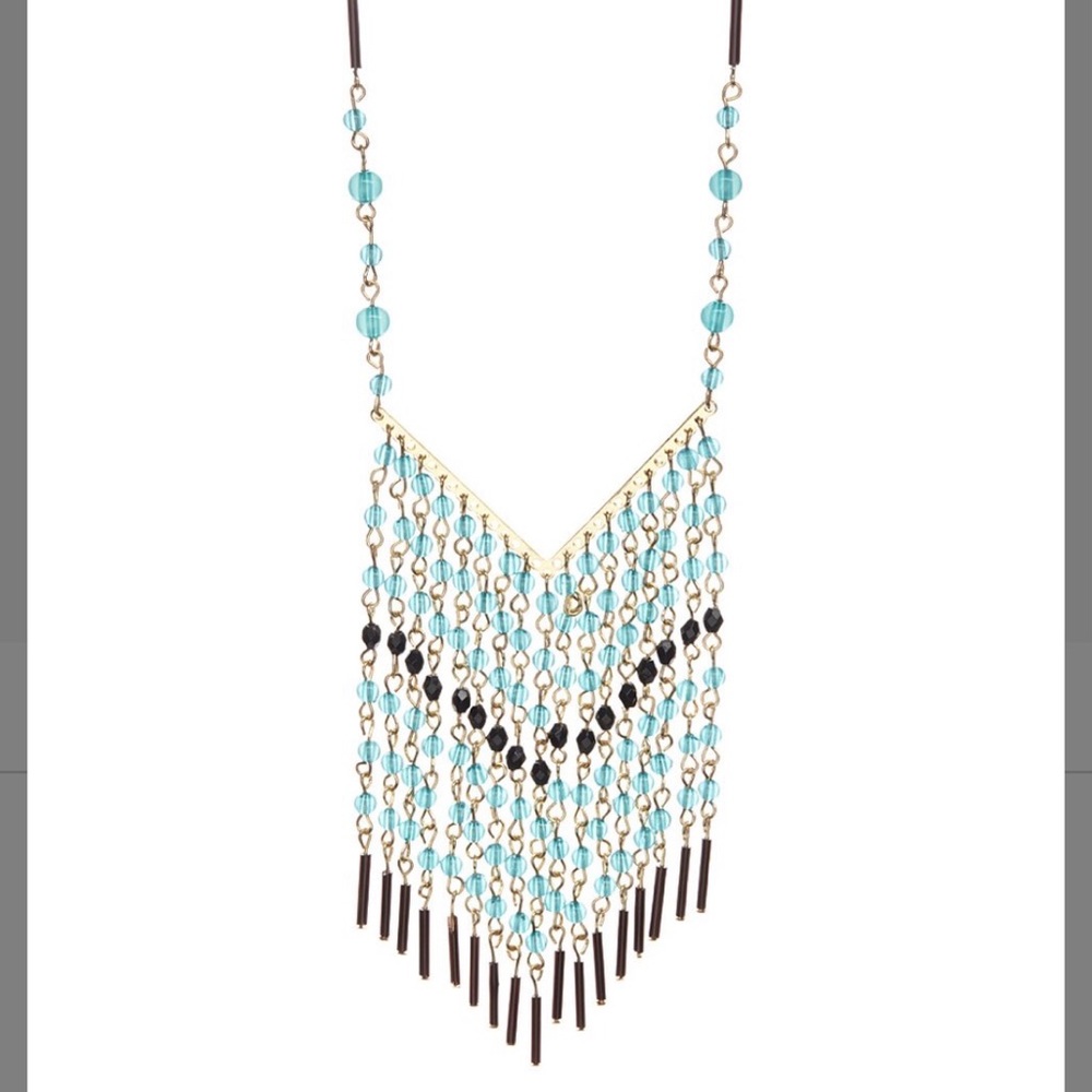 Teal & Gold Beaded Necklace